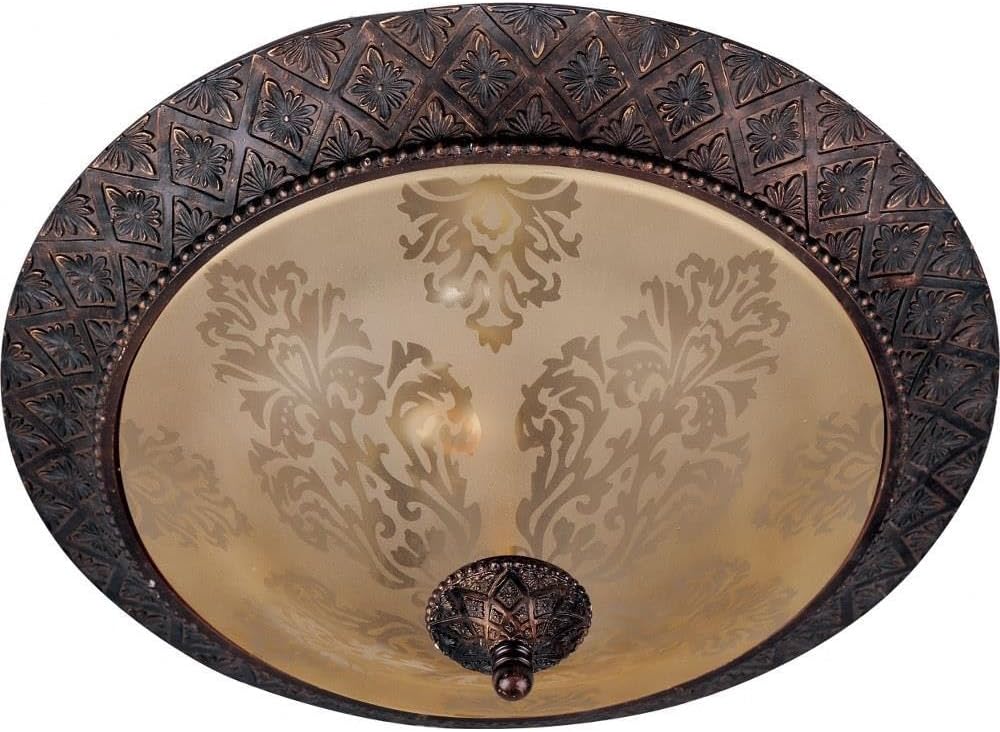 Maxim Lighting Symphony 2-Light Flush Mount Ceiling Light | Oil Rubbed Bronze Finish | Screen Amber Glass Shade | Mediterranean Flush Mount for Hallways and Bedrooms | 11240SAOI