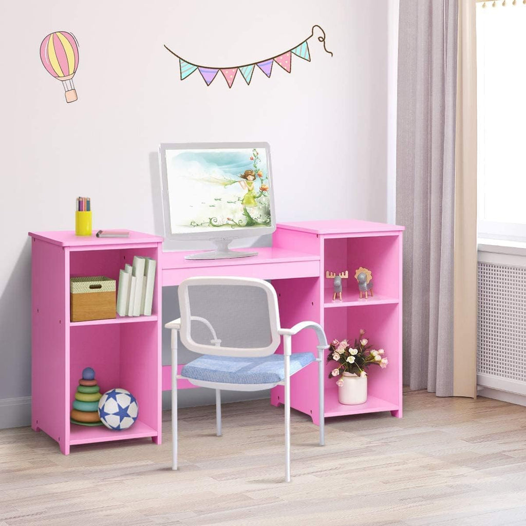 INFANS Kids Vanity, 2 in 1 Princess Makeup Desk Set with Tri-Folding Detachable Mirror, Large Storage Shelves, Wooden Dressing Table,Pretend Play Vanity Set for Girls