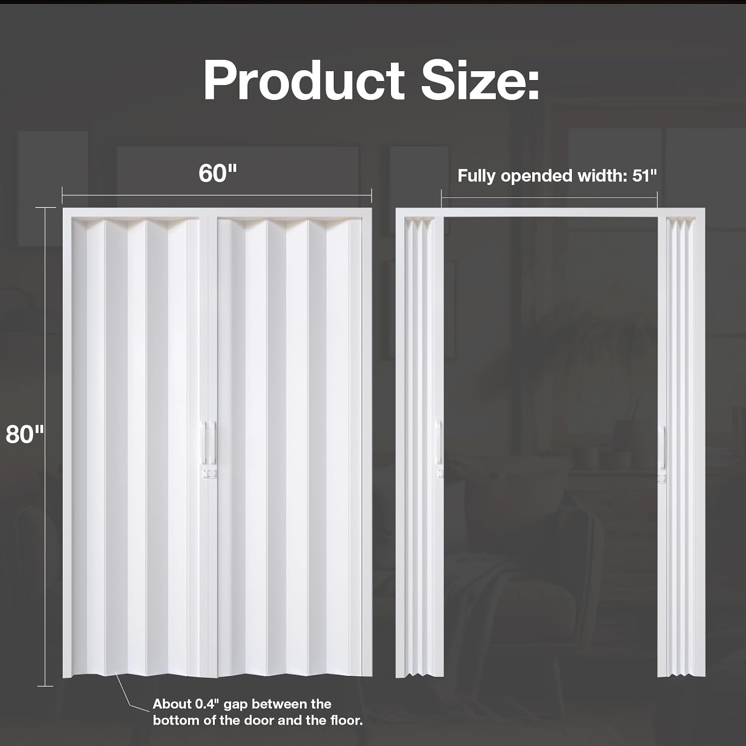 NeatiEase Accordion Door 60x80, Portable Interior PVC Folding Door, Bifold Closet Doors with Latch, Handle, Mounting Hardware