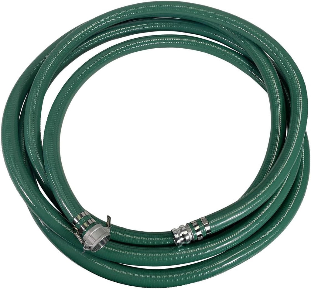 Gloxco Heavy Duty Green PVC Suction Hose Assembly for Water Transfer, 2' Inside Diameter, Installed Male x Female Cam and Groove Fittings, 40 ft Length