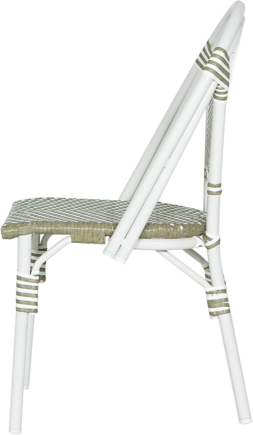 Christopher Knight Home Gammy Outdoor French Bistro Chairs Set of 2, Aluminum Patio Dining Chairs Set of 2, PE Rattan Patio Furniture Armless Accent Chair for Garden/Backyard/Balcony, Green + White