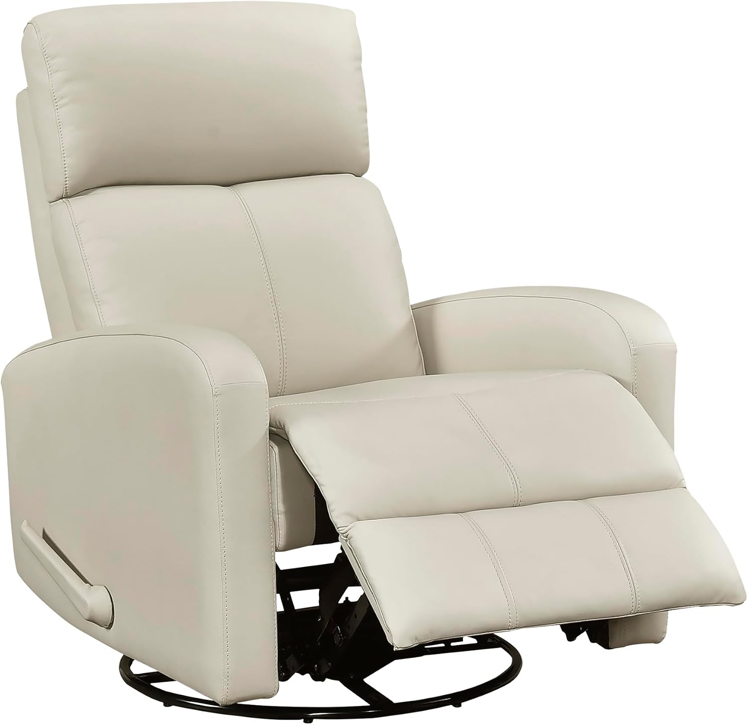 Lexicon Swivel Glider Reclining Chair, Top Grain Leather Match Manual Pull Handle Recliner, Comfy Nursery Glider Recliner, Swivel Reclining Chair for Living Room/Office/Bedroom/Apartment, Beige