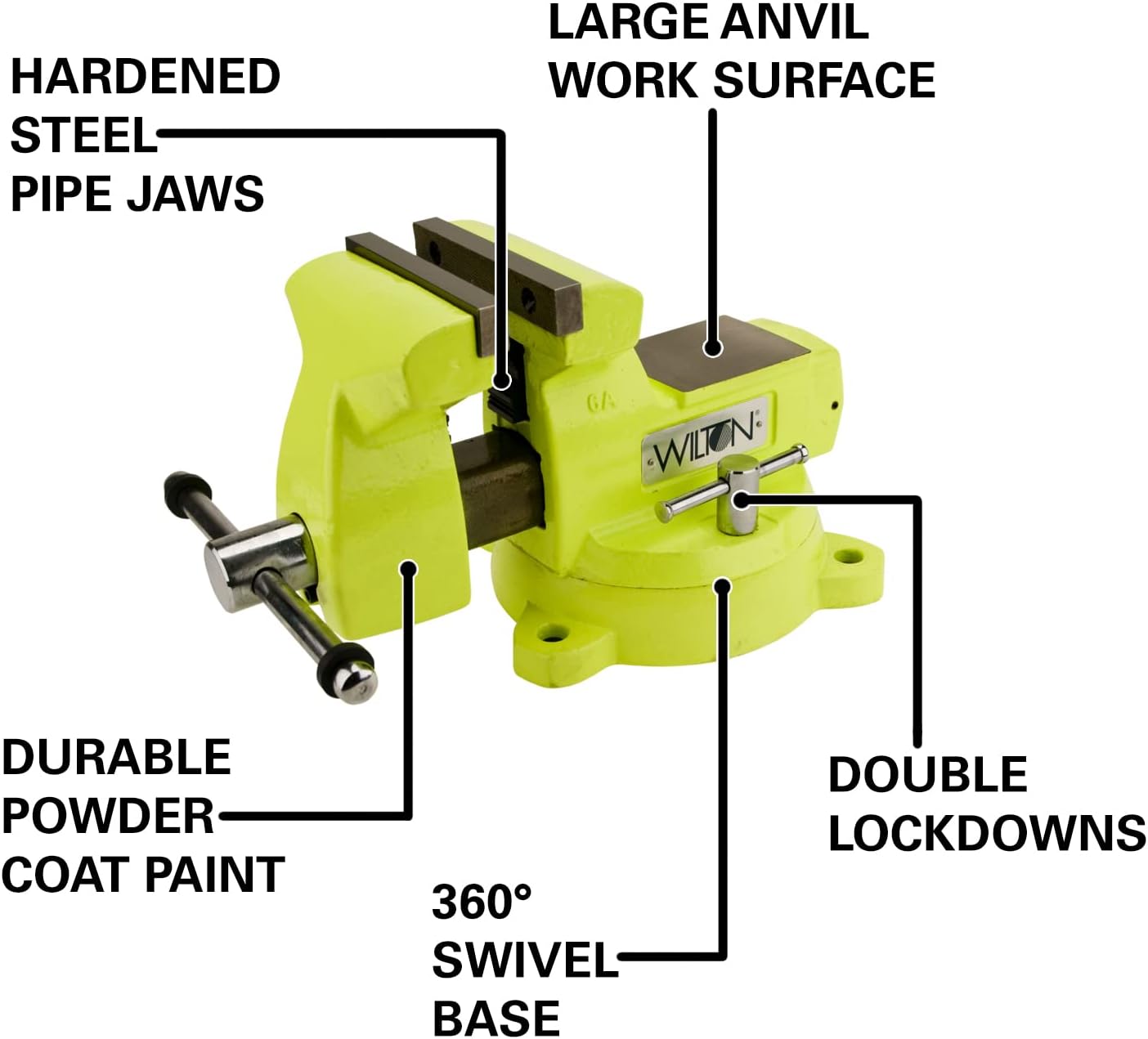 Wilton High-Vis Safety Bench Vise, 5' Jaw Width, 5-1/4' Jaw Opening, 3-3/4' Throat (Model 1550)