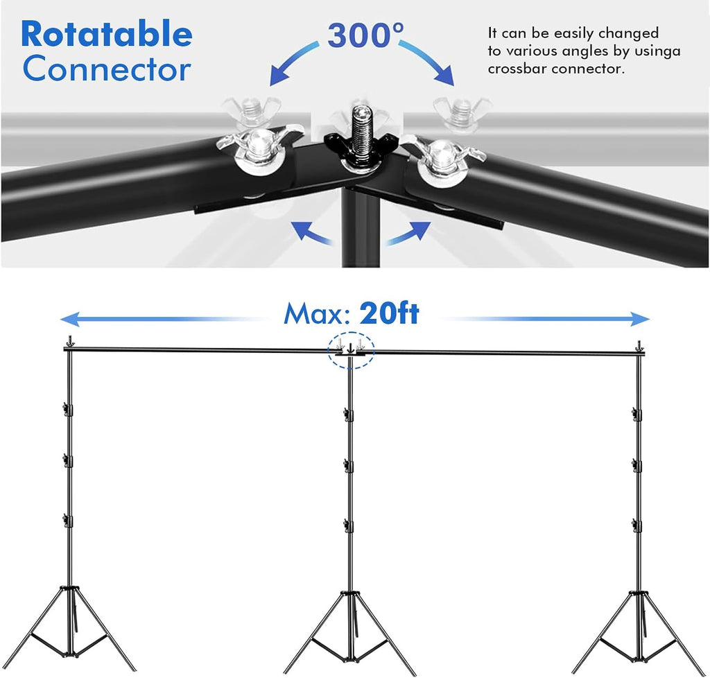 HYJ-INC Photo Video Studio 20ft (Wide) x 10ft (Tall) Heavy Duty Adjustable Width & Length Photography Backdrop Stand Background Support System Kit with Spring Clamps, Sandbags, Carry Bag