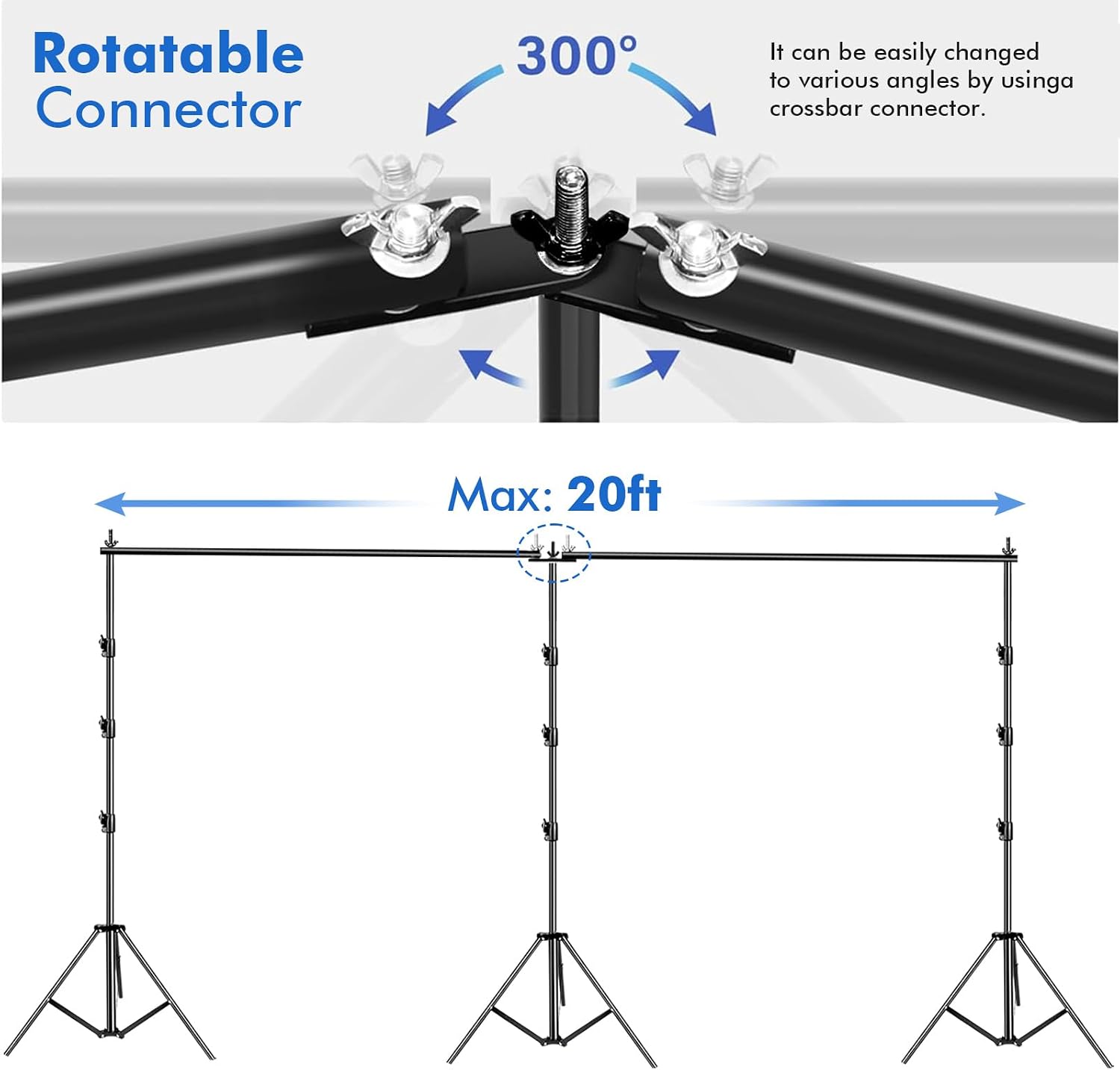 HYJ-INC Photo Video Studio 20ft (Wide) x 10ft (Tall) Heavy Duty Adjustable Width & Length Photography Backdrop Stand Background Support System Kit with Spring Clamps, Sandbags, Carry Bag