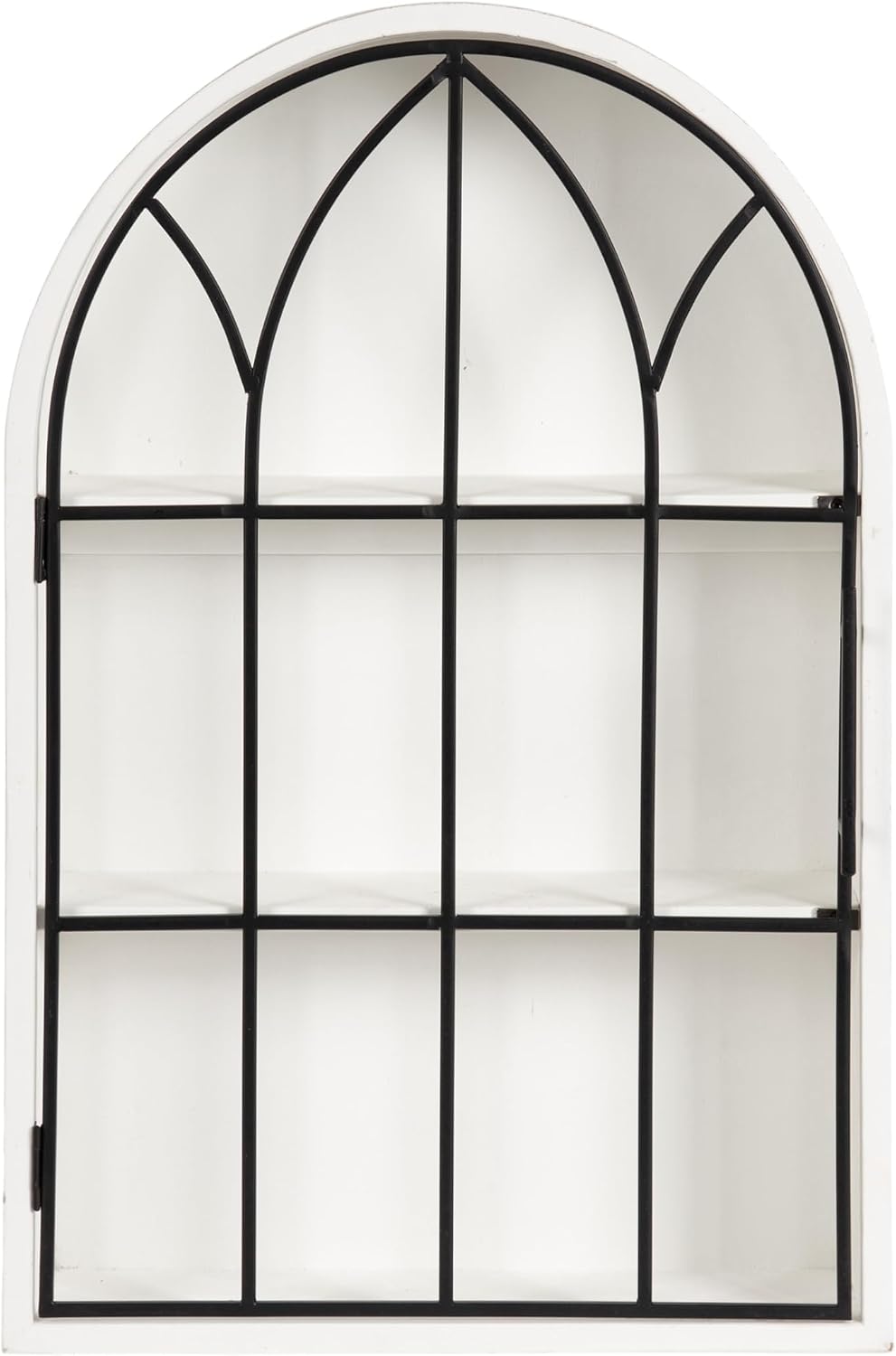 Kate and Laurel Megara Decorative Wooden Hanging Arched Wall Cabinet with Door for Open Storage; 16 x 6 x 24; White and Black; Wooden Floating Wall Bathroom Cabinet for Above Toilet Storage