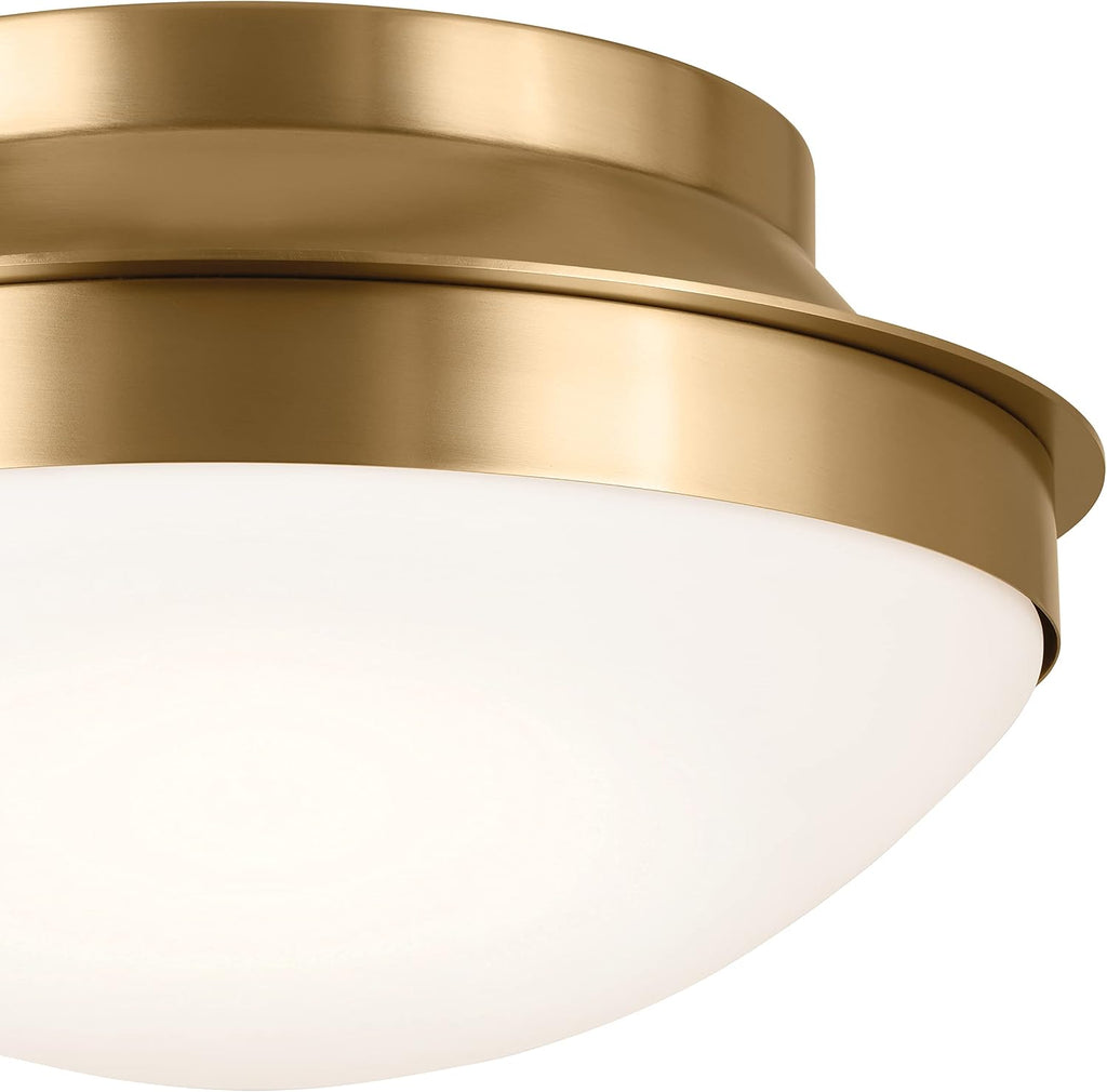 Kichler Bretta 2 Light Flush Mount Ceiling Light in Brushed Natural Brass with Satin Etched Glass, (7.25' H x 13.5' Dia), 52544BNB