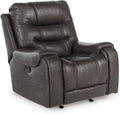 Signature Design by Ashley MakingMoves Rocker Recliner, Faux Leather Oversized Recliner Chair, No Assembly Required, with Pop-Out Cup Holders for Living Rooms, Smoke, 40' W