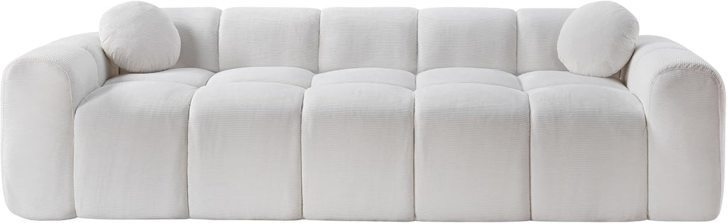 98.4-Inch Oversized Boneless Cloud Couches Deep Seat Foam Sofa Couch with 2 Round Toss Pillows, Luxury Corduroy Upholstered 3 Seat Tufted Loveseat, Cloud Sofa in a Box