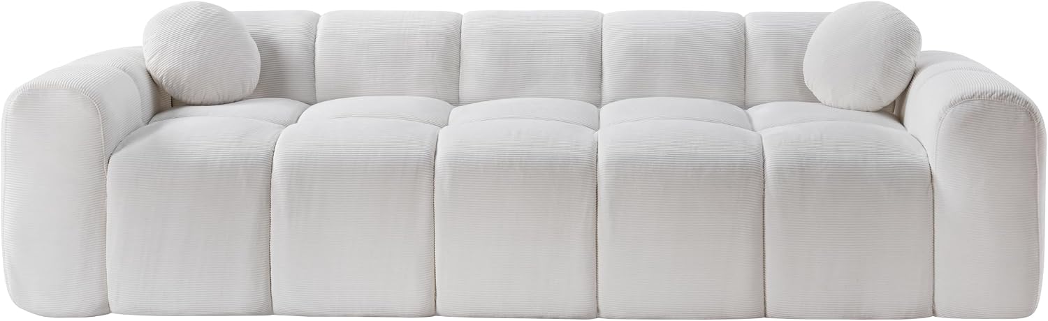 98.4-Inch Oversized Boneless Cloud Couches Deep Seat Foam Sofa Couch with 2 Round Toss Pillows, Luxury Corduroy Upholstered 3 Seat Tufted Loveseat, Cloud Sofa in a Box