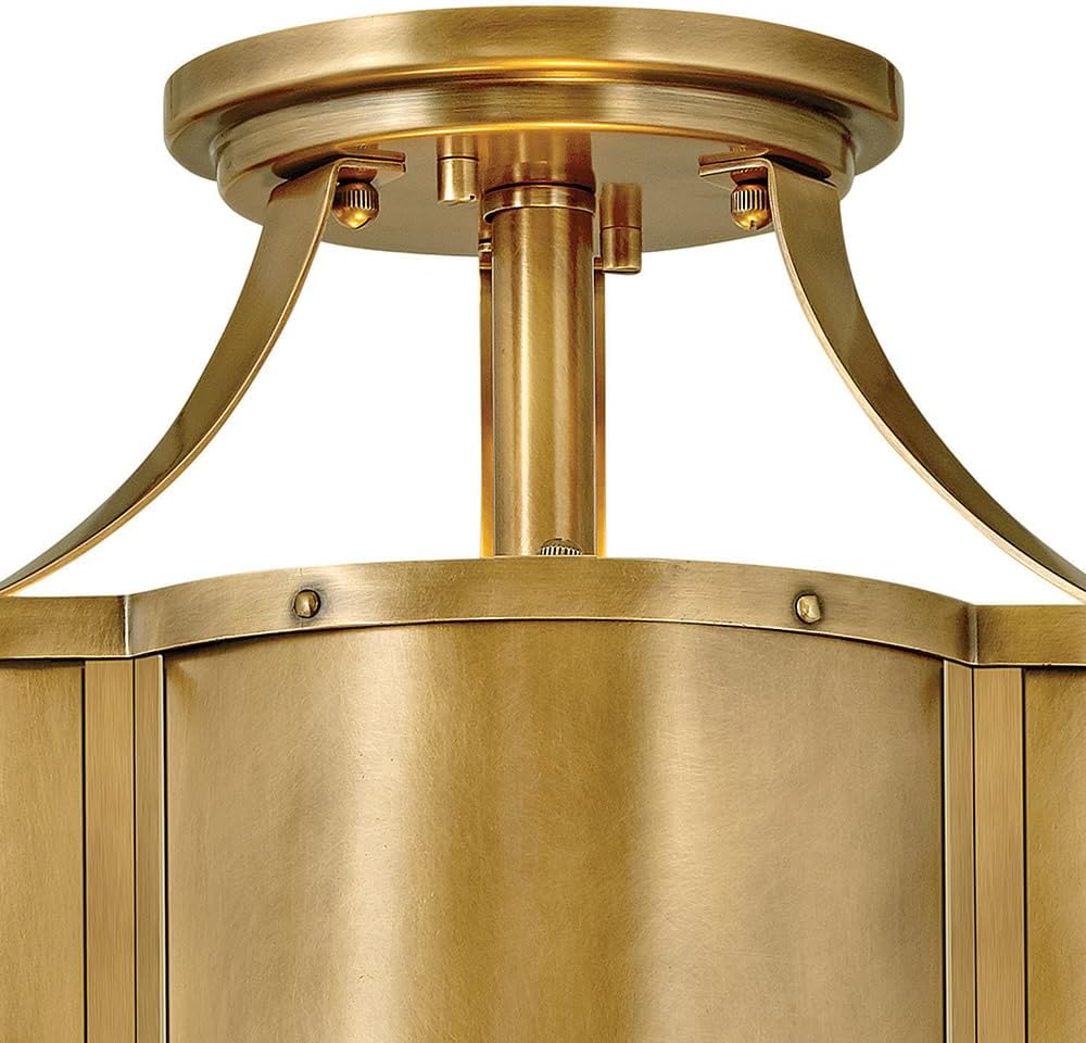 Hinkley Chance Two Light Medium Semi-Flush Mount Fixture – Classic, Timeless Details, Etched Lens – Heritage Brass