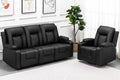 COMHOMA Recliner Chair Set, Leather Recliner Living Room Furniture Sets, Recliner Sofa Loveseat (Black,Living Room Set 3+1)