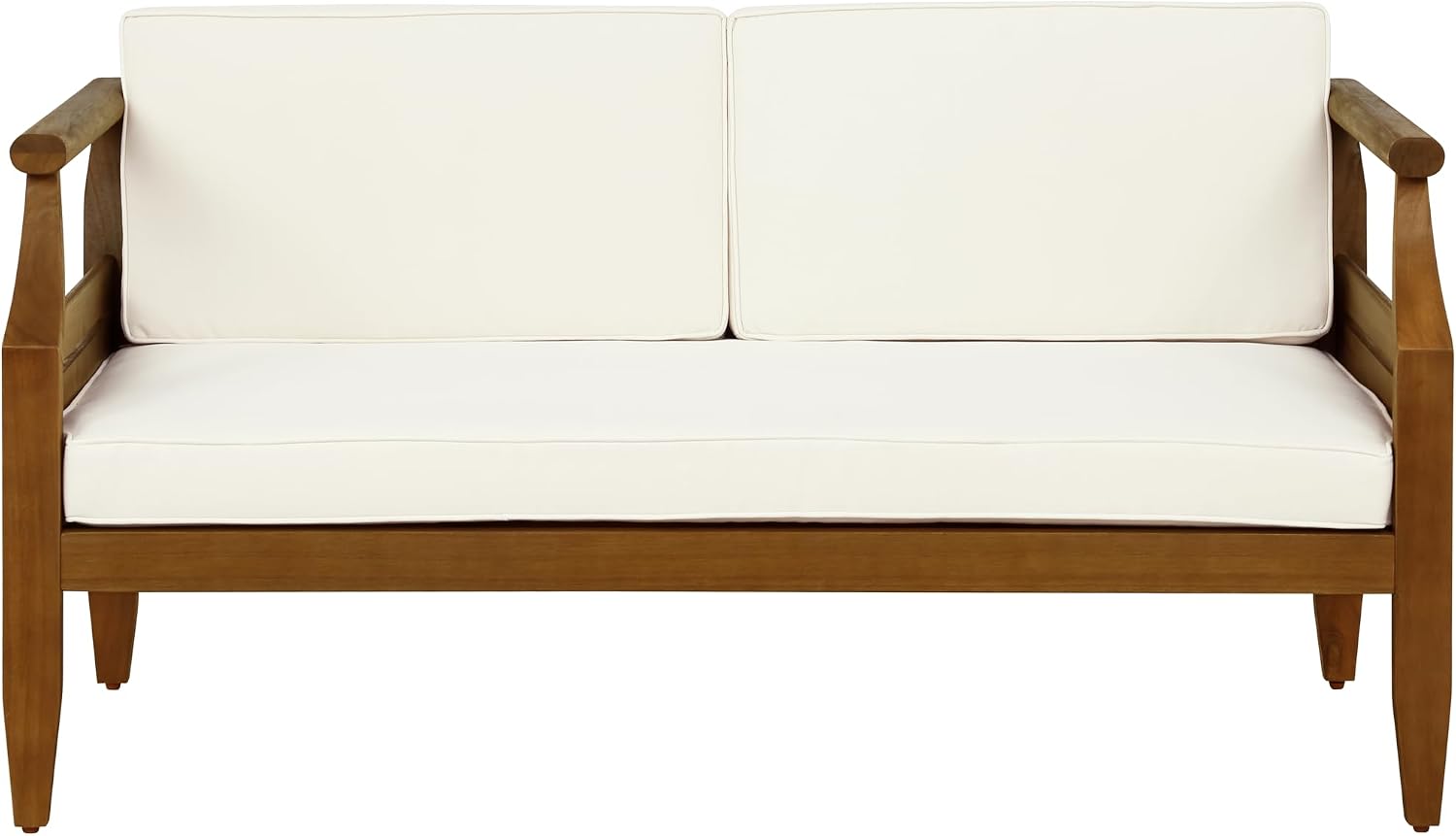Linon Harbor Oiled Acacia Wood Two Piece Outdoor Set with Revmoable Cream Cushions Includes Loveseat and Coffee Table