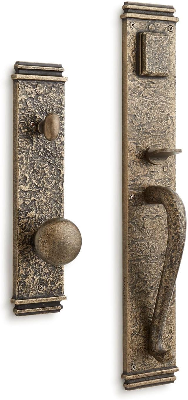 Signature Hardware 946279-KE-234 Griggs Solid Brass Full Plate Keyed Entry Single Cylinder Door Handleset with Interior Knob and 2-3/4' Backset - Antique Brass