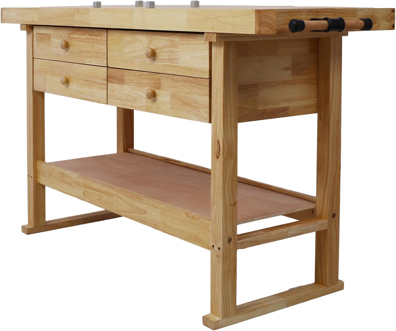 Gecheer 60-inch Wooden Workbench with 4 Drawers, Heavy-Duty Rubberwood Garage Work Table, Includes 4 Bar Clamps (12' and 24')