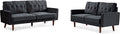 Container Furniture Modern Style Tufted Velvet Couches for Living Room with Soft Fabric Upholstery and Solid Wood Frame, 2 Piece Sofa and Loveseat Set, Black