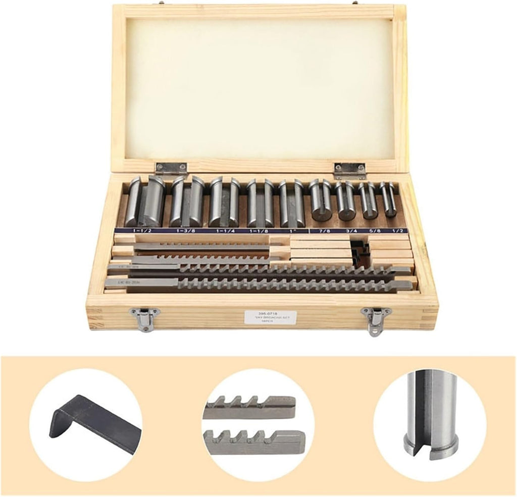 Push Type Keyway broaches 18pcs CNC Keyway Broaches Set Bushing Shim Set 1/2-1-1/2 Broach Bushing Shim Set Inch Sized High Speed Steel Cutting Tool