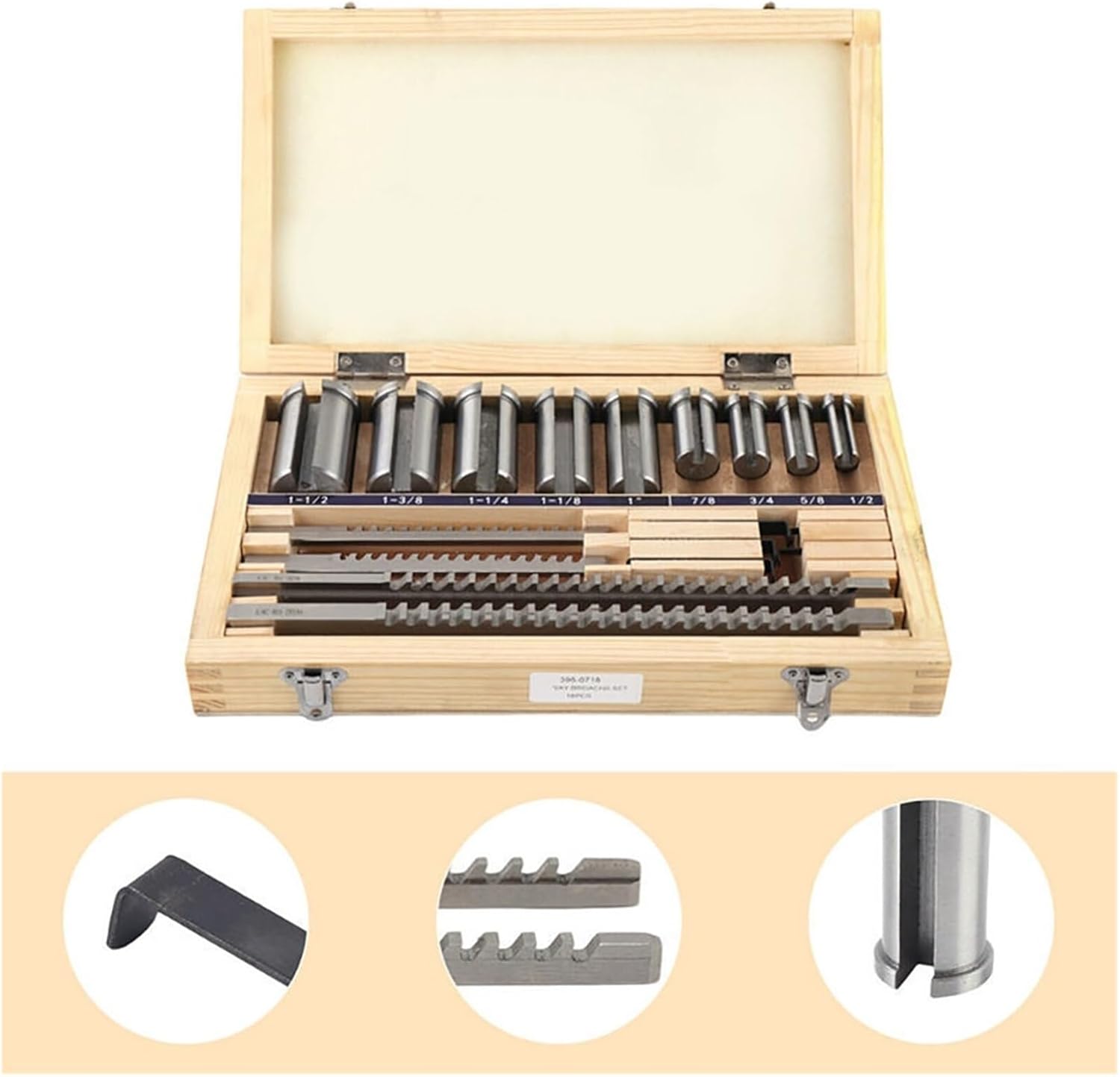 Push Type Keyway broaches 18pcs CNC Keyway Broaches Set Bushing Shim Set 1/2-1-1/2 Broach Bushing Shim Set Inch Sized High Speed Steel Cutting Tool
