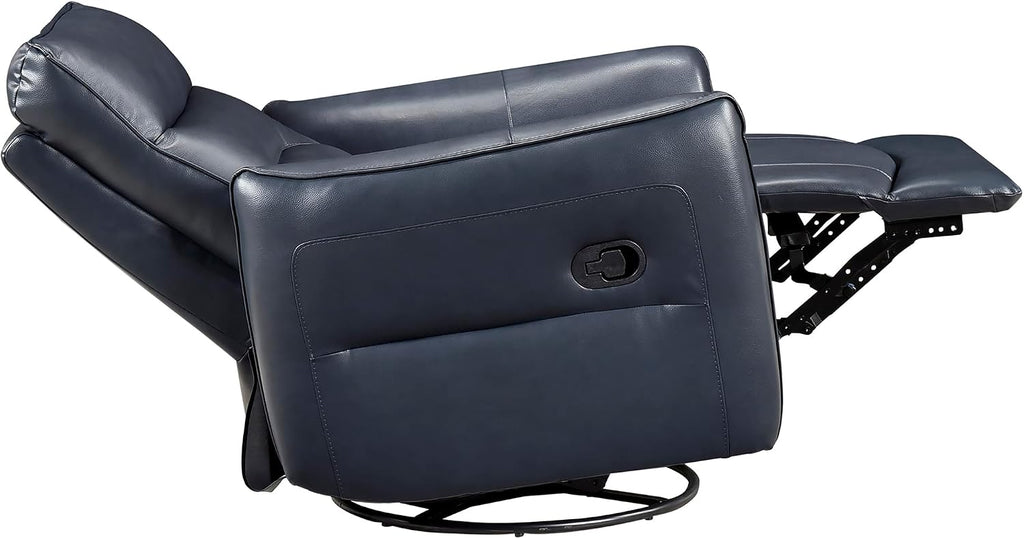Lexicon Swivel Glider Reclining Chair, Top Grain Leather Match Manual Recliner, Comfy Nursery Glider Recliner, Swivel Reclining Chair for Living Room/Office/Bedroom/Apartment, Dark Blue