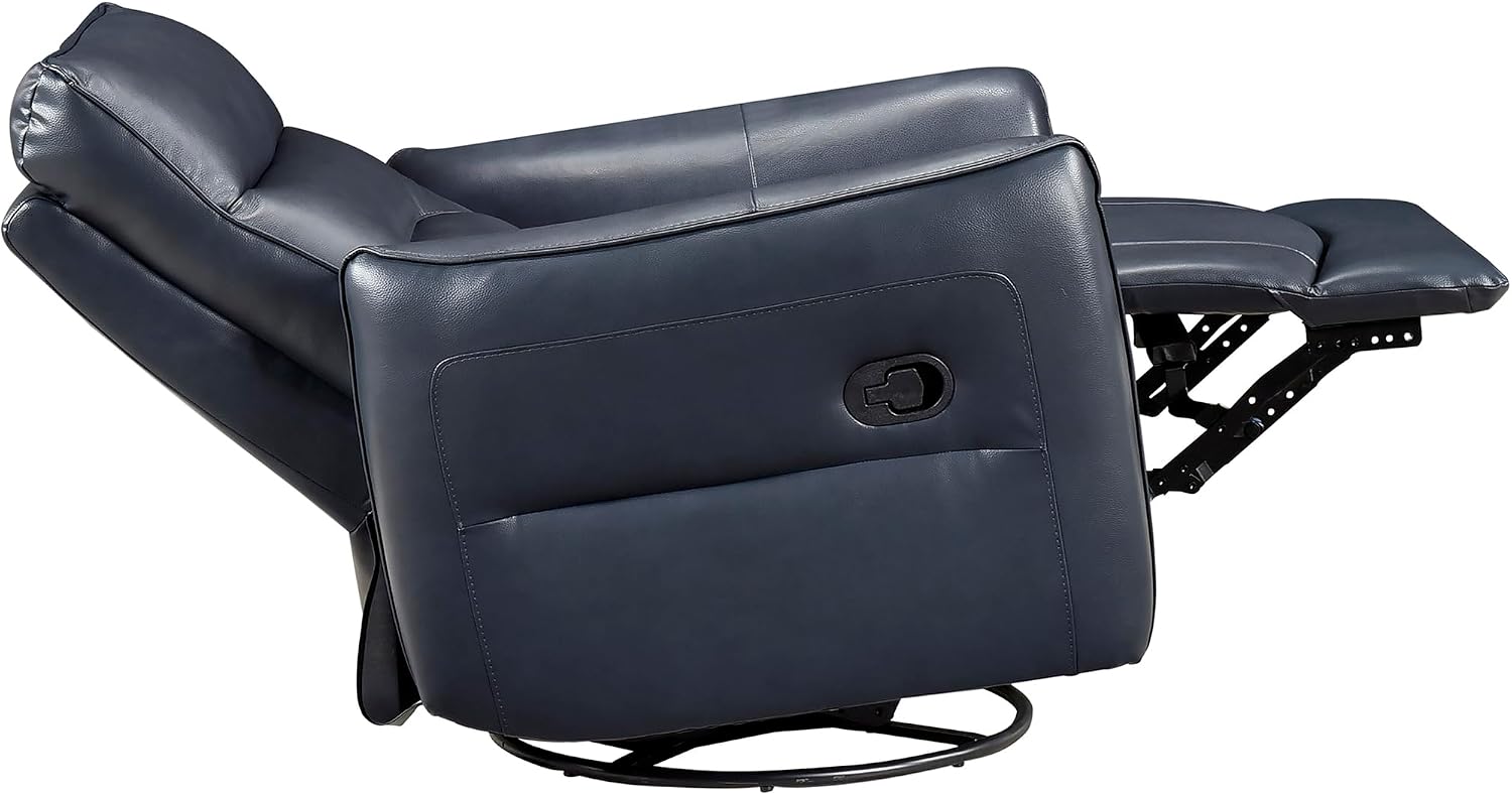 Lexicon Swivel Glider Reclining Chair, Top Grain Leather Match Manual Recliner, Comfy Nursery Glider Recliner, Swivel Reclining Chair for Living Room/Office/Bedroom/Apartment, Dark Blue
