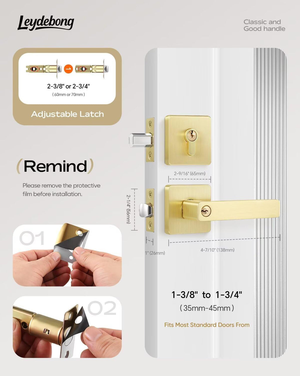 Leydebong 6 Pack Front Door Lock Set, Brushed Gold Exterior Door Lock Set with Deadbolt, Single Cylinder Deadbolt Lock and Door Knob Set, Keyed Alike Door Knob with Lock&Keys