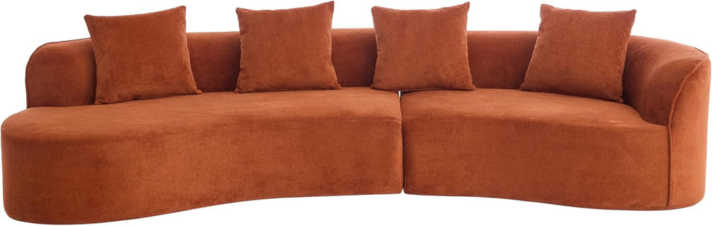 Christopher Knight Home Braebt 126' Modular Sofa with 4 Throw Pillows, Curved 5-Seater Large Sofa Couches, Comfy Upholstered Sectional Cloud Couch for Living Room, No Assembly Required, Dark Orange