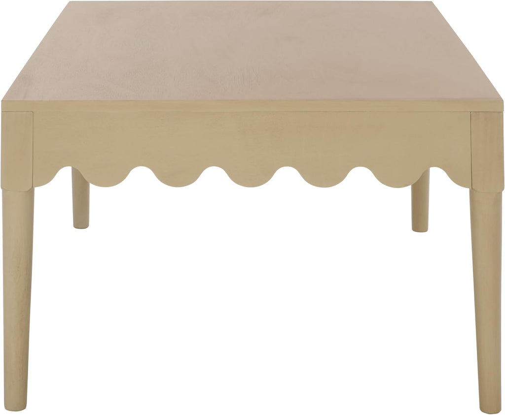SAFAVIEH Home Collection – Neha Natural Brown Rectangular Coffee Table, Solid Wood Frame with Scalloped Apron (COF5705B)