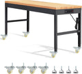 HABUTWAY Height Adjustable Workbench with Wheels 60' 2000 Lbs Capacity Solid Wood Work Station Heavy-Duty Rolling Work Tables for Garage Party Shop Office