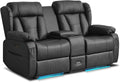 Power Reclining Loveseat Sofa, Loveseat Recliner Couch with Console, RV Recliners for Travel Trailers, Home Theater Seating with Cup Holders/LED/Drawer/USB/USB C (Black)