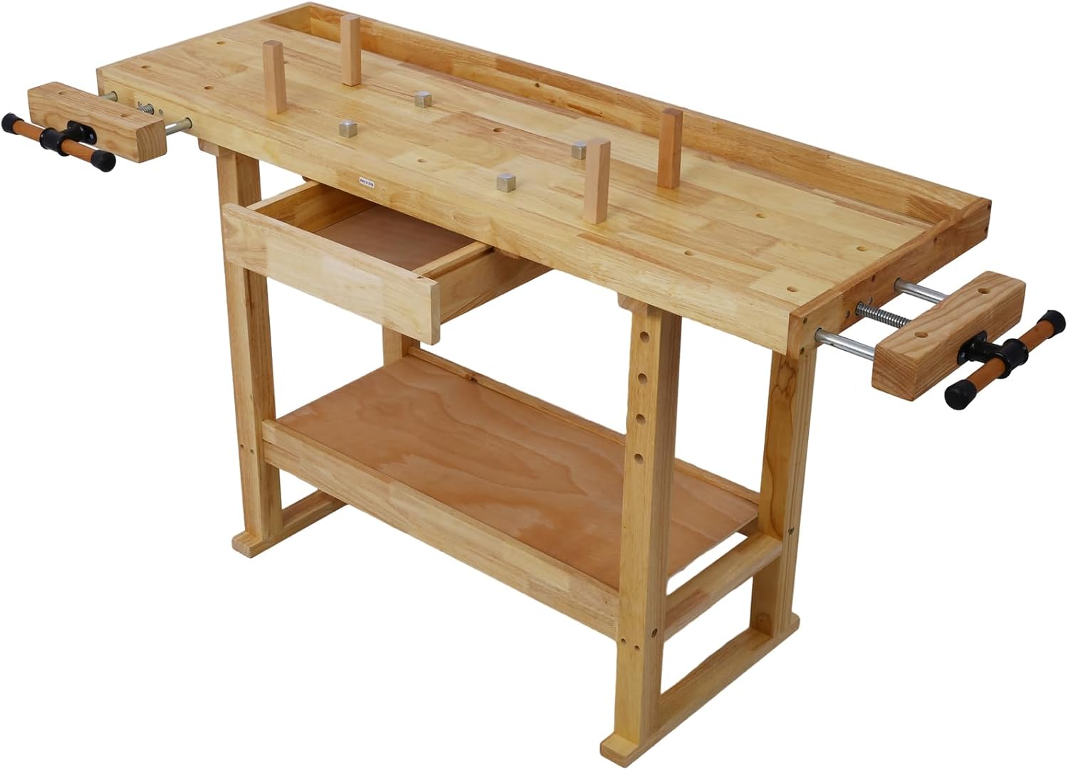 55-Inch Wood Workbench with Drawer - 330lbs Weight Capacity Heavy Duty Portable Wood Work Bench Table, with Bar Clamps Set 2Pcs 24' x 4-3/4' Throat, for Garage, Workshop, Home Storage