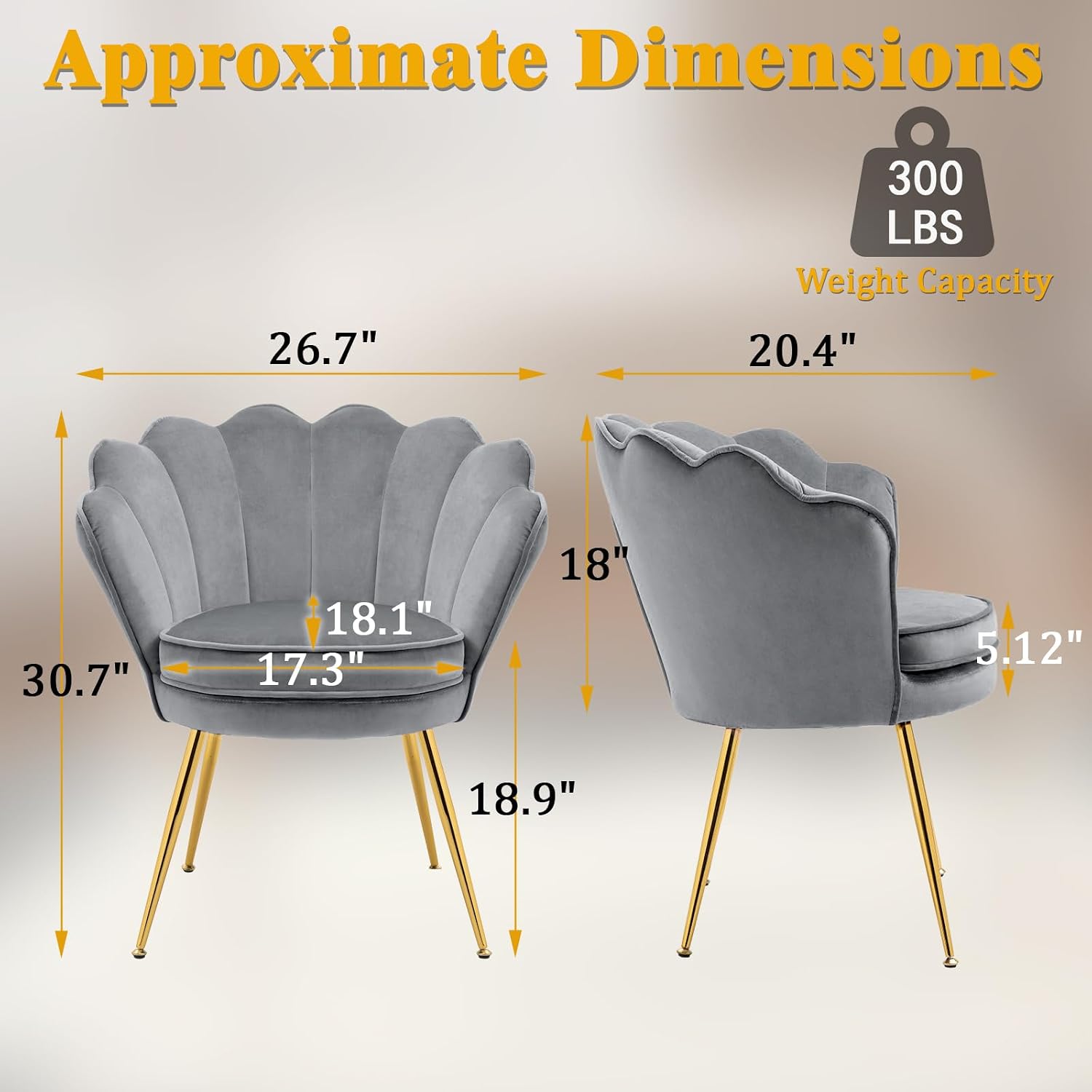 Czlolo Accent Chairs Set of 2 for Living Room, Velvet Upholstered Makeup Room Vanity Chair with Back, Golden Metal Legs Small Accent Side Chair for Bedroom, Cloud Chair Set, 2 Pcs Light Grey
