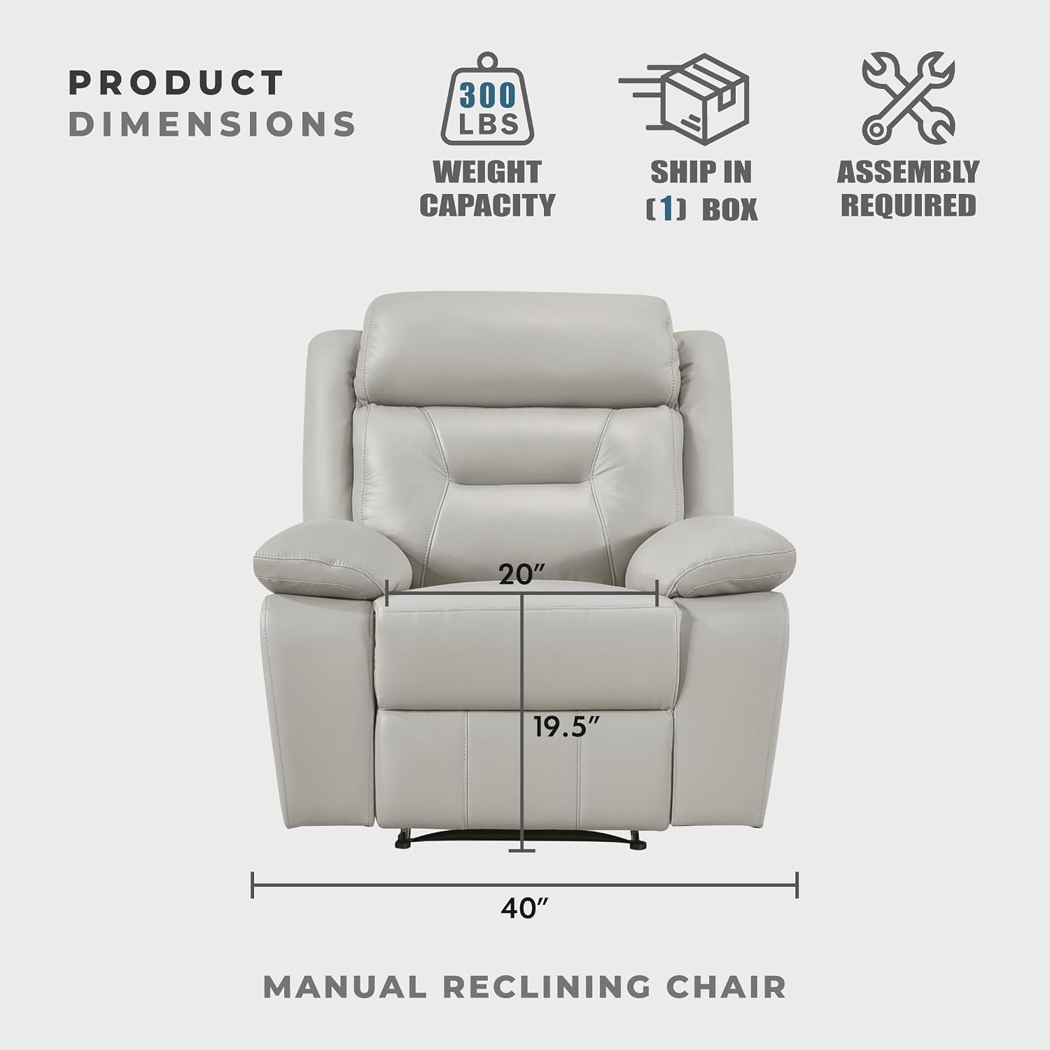 Lexicon Recliner Chair Leather Match Recliner with Pillow Top Armrests, Home Theater Seating, Wall Hugger Recliners Manual Recliner Chair for Living Room/Office/Apartment, Light Grey