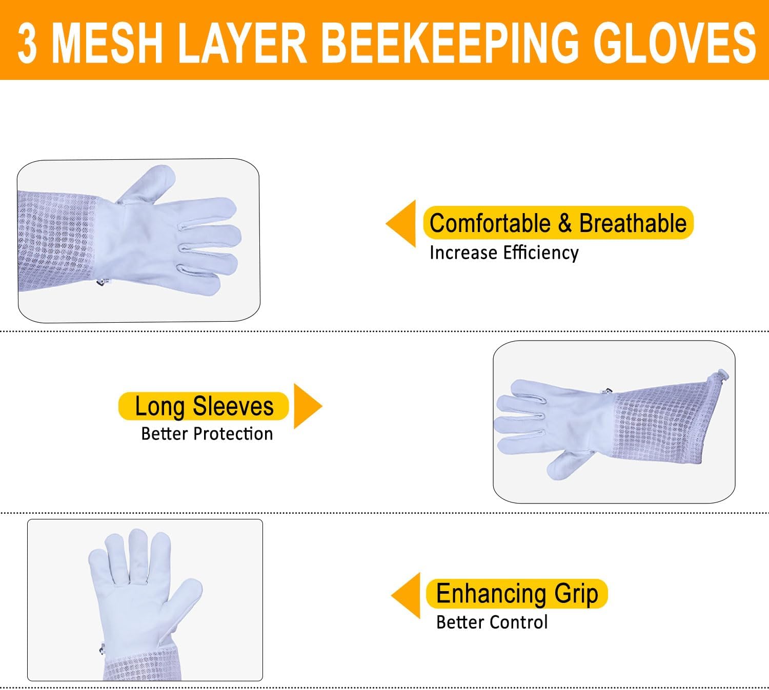 OZBEE 3-Layer Ventilated Mesh Beekeeping Suit with Fencing Hoodie Veil & Round Veil, Includes Goatskin Leather Gloves