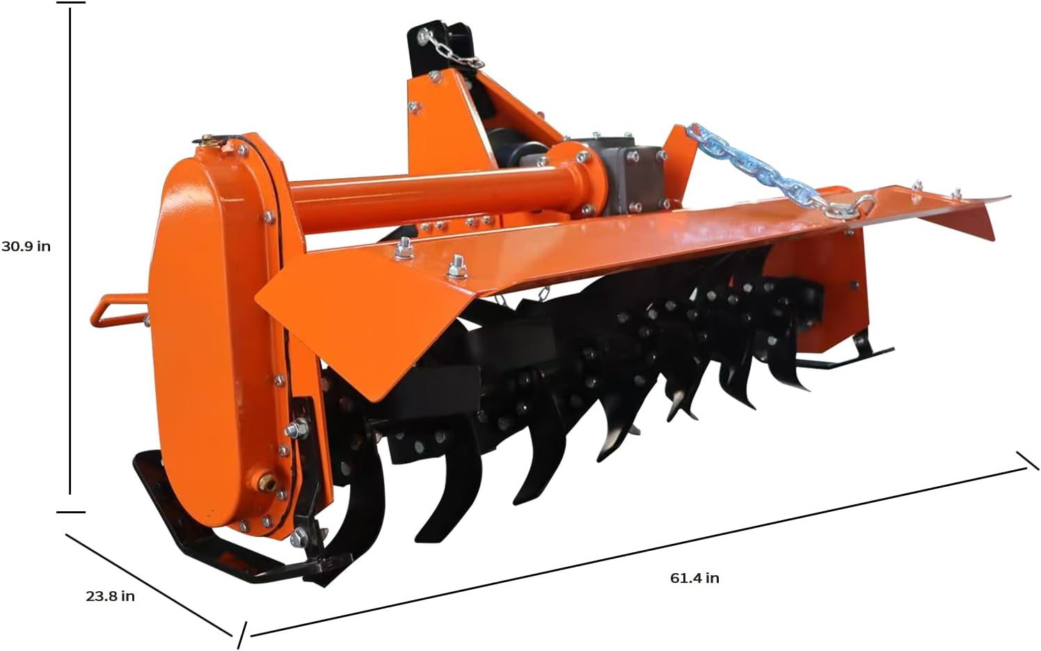 53' 3 Point Rotary Tiller for 20-30HP Compact Tractors – Cat 1 Cultivator with 540 RPM PTO Drive, 32 Replaceable L-Shaped Tines for Maximum Width Coverage (53')
