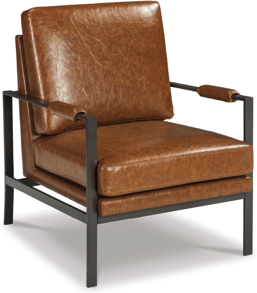 Signature Design by Ashley Peacemaker Mid-Century Modern Faux Leather Accent Chair, Brown