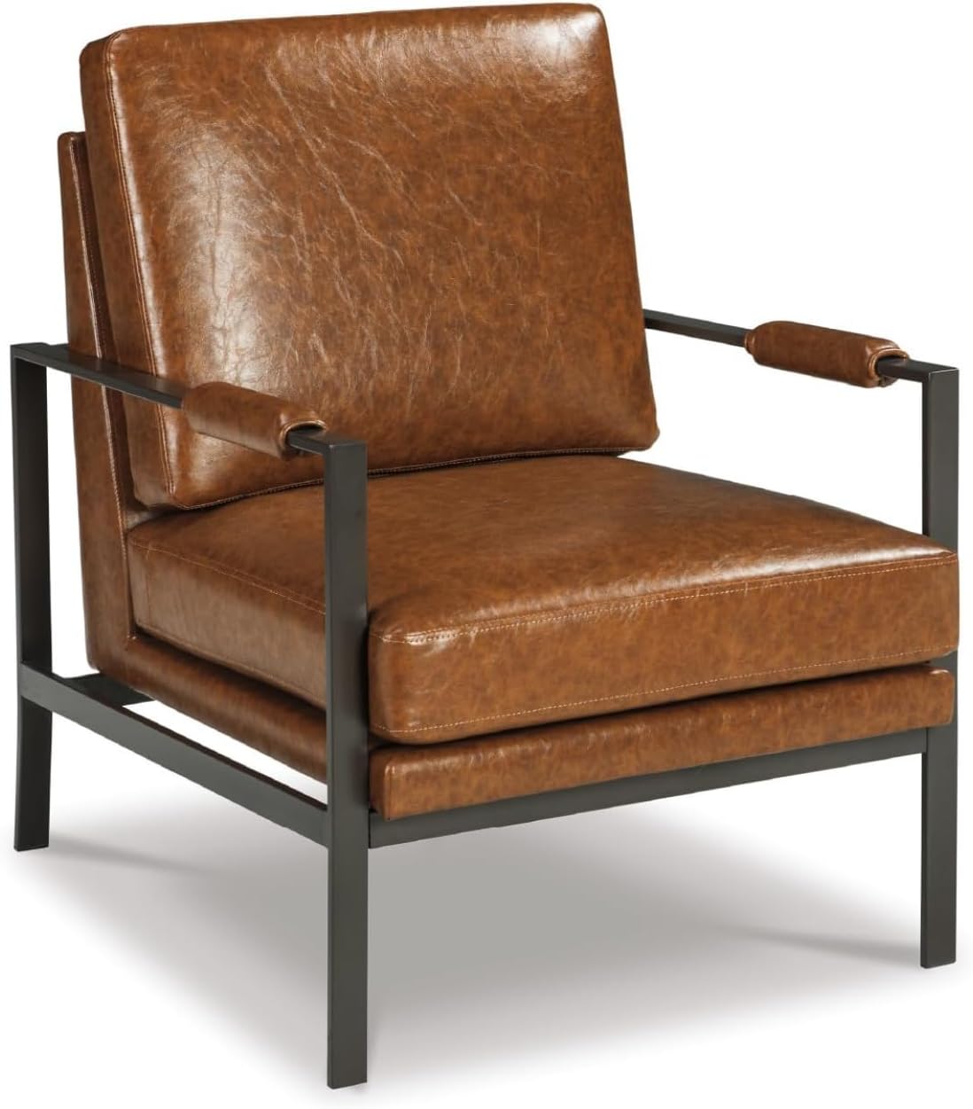 Signature Design by Ashley Peacemaker Mid-Century Modern Faux Leather Accent Chair, Brown