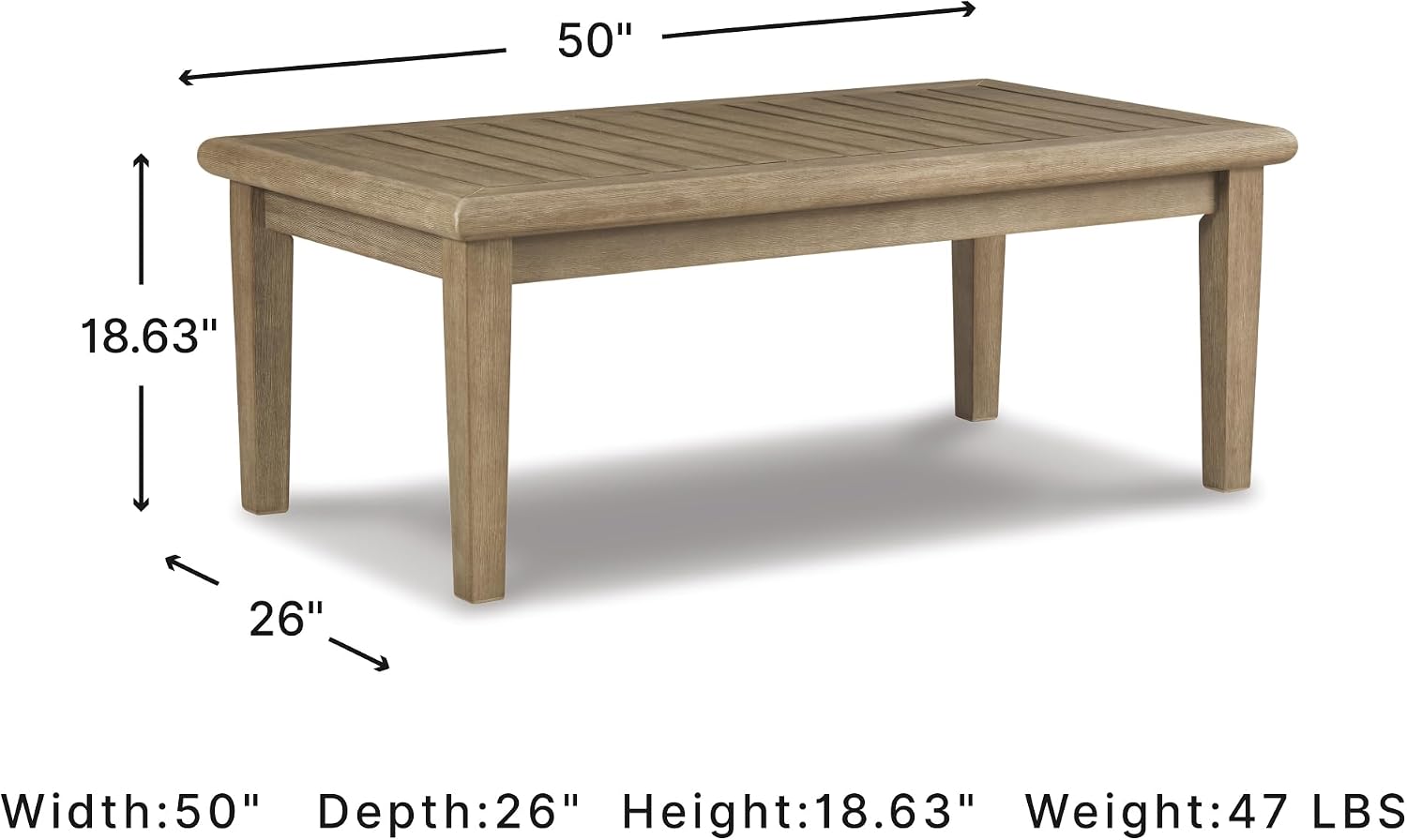 Signature Design by Ashley Gerianne Outdoor Coffee Table, Eucalyptus Wood With 5‑Step Protective Finish & Slatted Top for Rain Shedding, Durable for Outside Patio Use, Brown