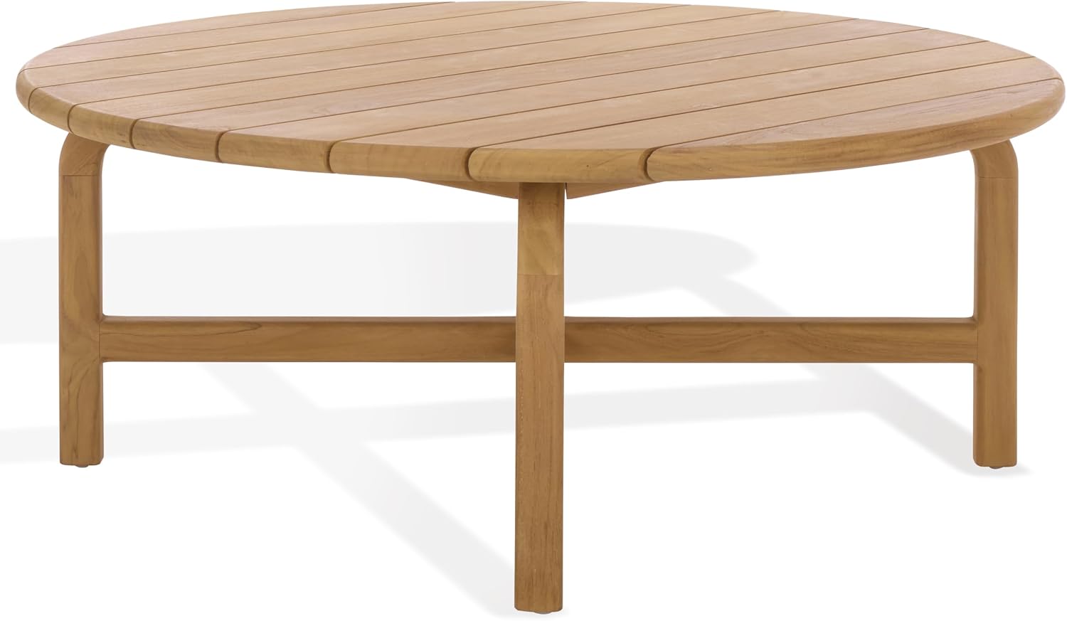 SAFAVIEH Couture Outdoor Patio Furniture Collection – Rogers Natural Teak Solid Wood Round Slatted Coffee Table, Modern Outdoor Living (CPT2015)