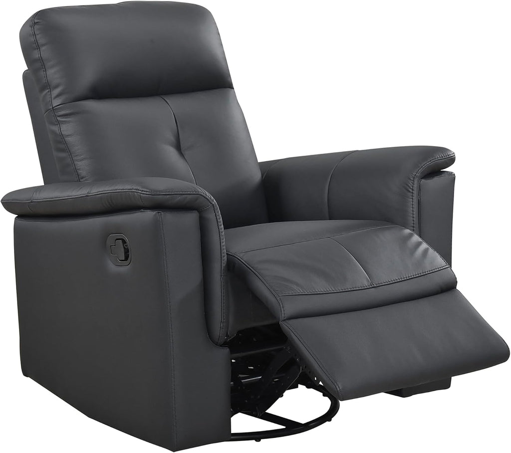 Lexicon Swivel Glider Recliner Chair, Comfy Nursery Glider, Top Grain Leather Match Recliner, Manual Reclining Chair for Living Room/Office/Apartment, Black