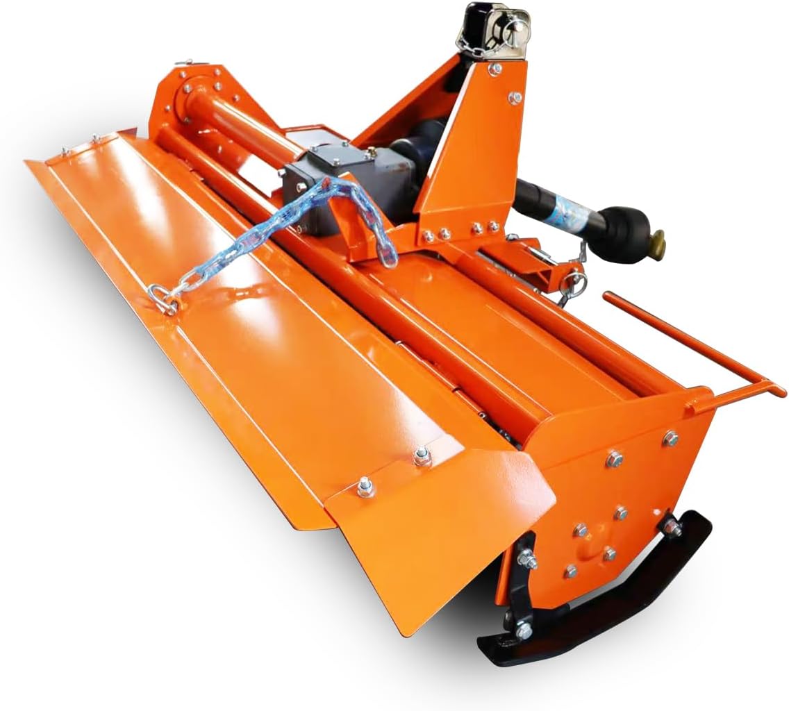 53' 3 Point Rotary Tiller for 20-30HP Compact Tractors – Cat 1 Cultivator with 540 RPM PTO Drive, 32 Replaceable L-Shaped Tines for Maximum Width Coverage (53')