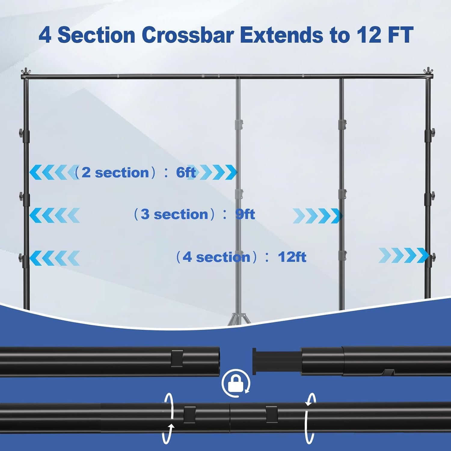 12 x 10ft Photo Video Studio Heavy Duty Backdrop Stand, Adjustable Photography Background Support Systemt Kit with Shock-Proof Spring, 2 Sandbags, Carrying Bag, 6 Clamps
