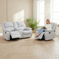 Manual Linen Recliner Sofa Set, Adjustable Backrest Reclining Loveseat Sofa & Recliner Chair with Storage Console & Cup Holders for House, Home Theater, Grey