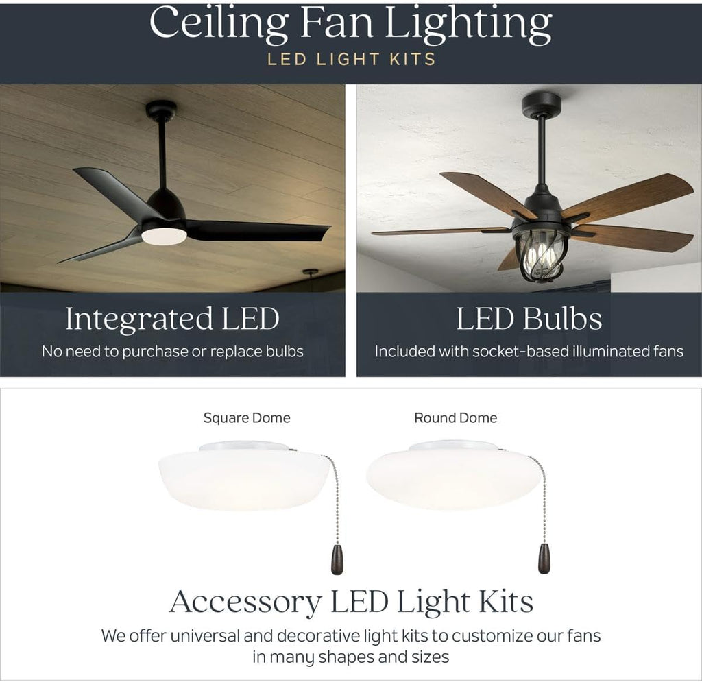 Kichler Brahm 56 in LED Ceiling Fan with Light, Modern Indoor Fan with Etched Cased Opal Glass in Satin Black, Reversible Satin Black and Silver Blades, Wall Control, 300044SBK