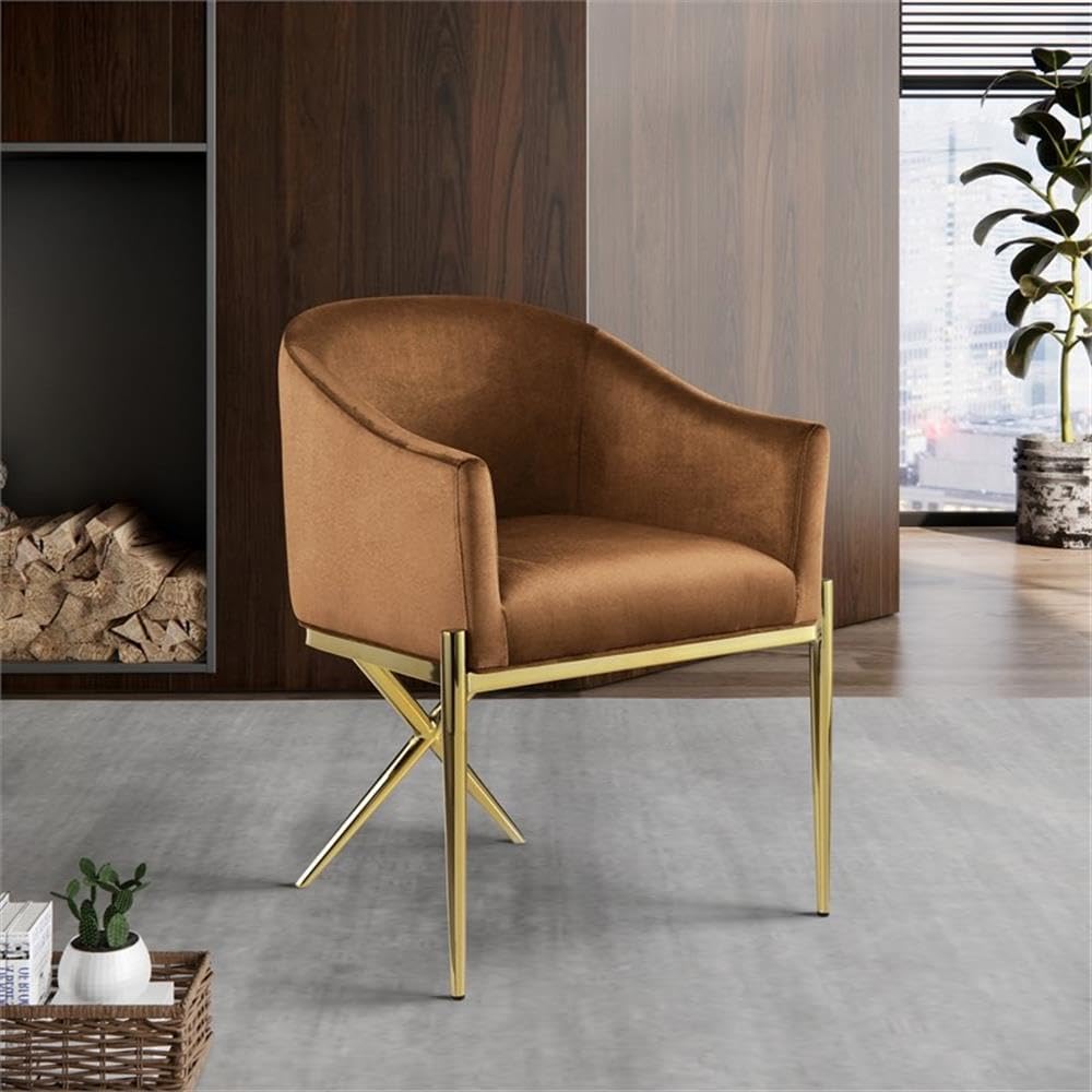Meridian Furniture 763Saddle-C Xavier Collection Modern | Contemporary Velvet Upholstered Dining Chair with Sturdy Steel X Shaped Legs, 25.5' W x 24.5' D x 31.5' H, Saddle