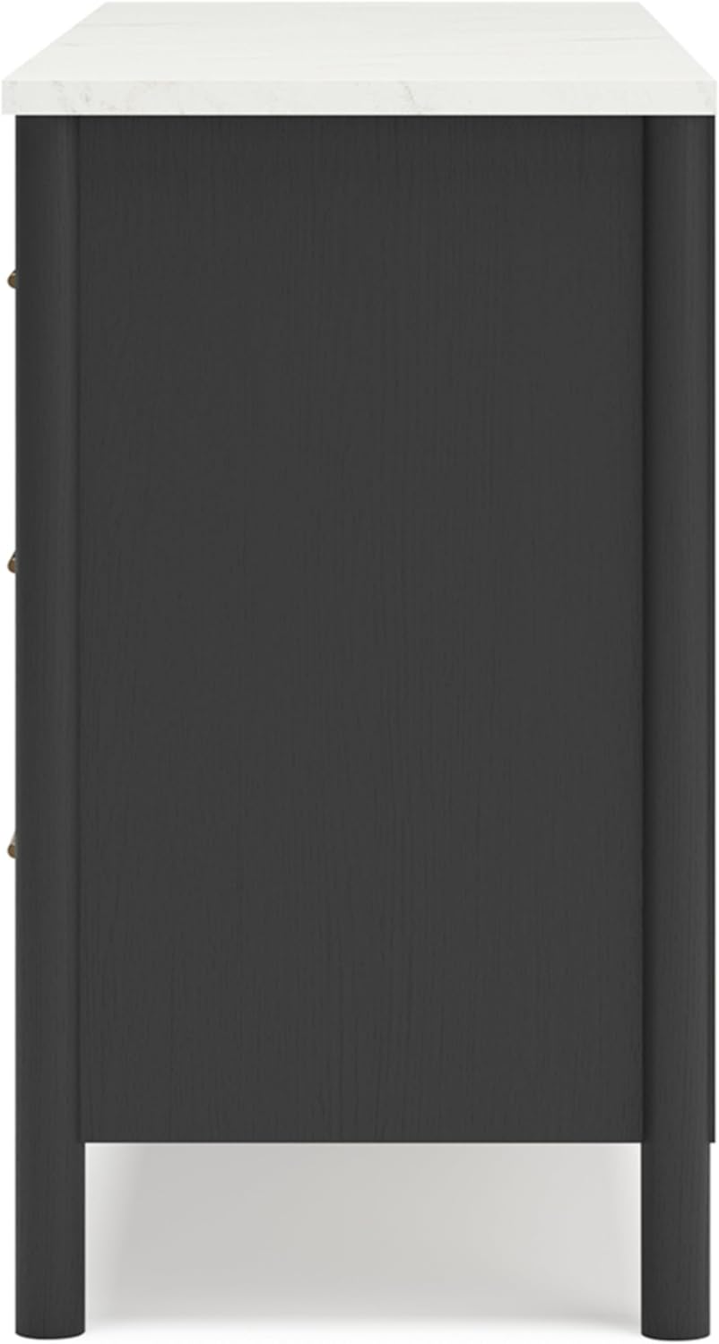 Signature Design by Ashley Cadmori 6 Drawer Dresser, Black Dresser for Bedroom, Matte Black & Replicated White Marble Top, 64' Wide, Engineered Wood Construction, Minor Assembly Required