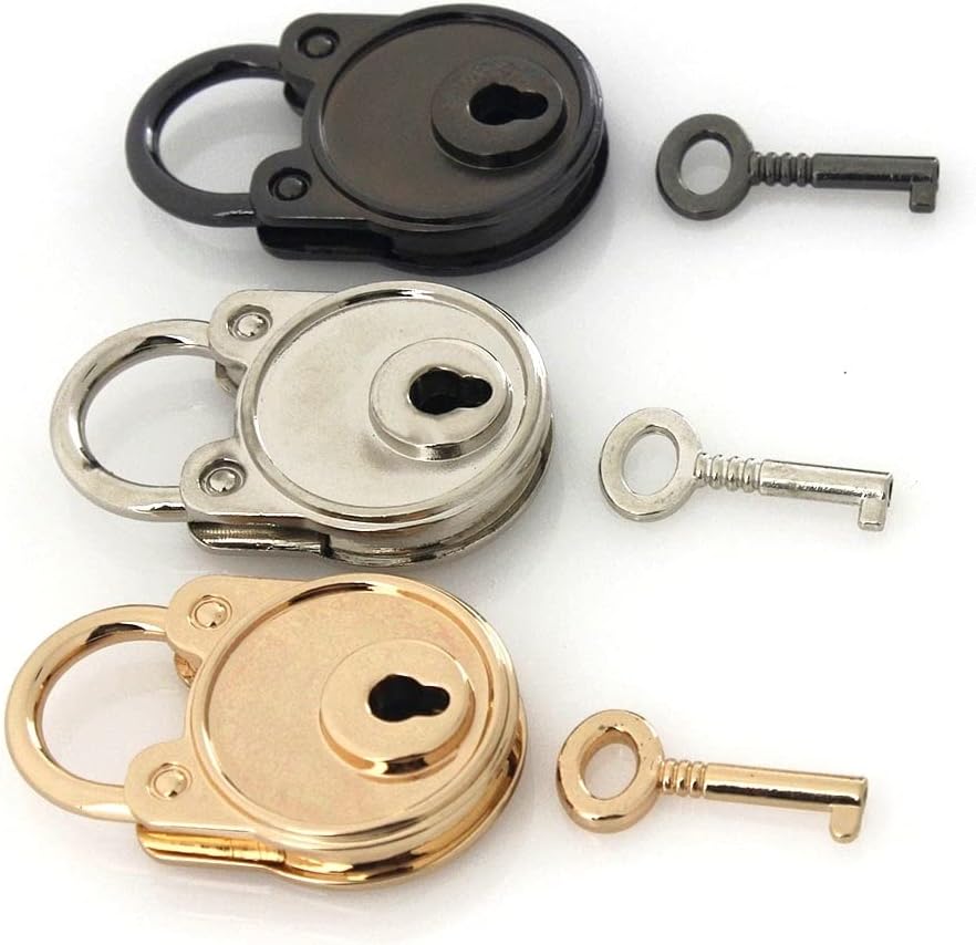 1pcs Metal Fashion Lovely Lock Vintage Mini Padlock Bag Suitcase Luggage Box Key with DIY Hardware Accessories(D)
