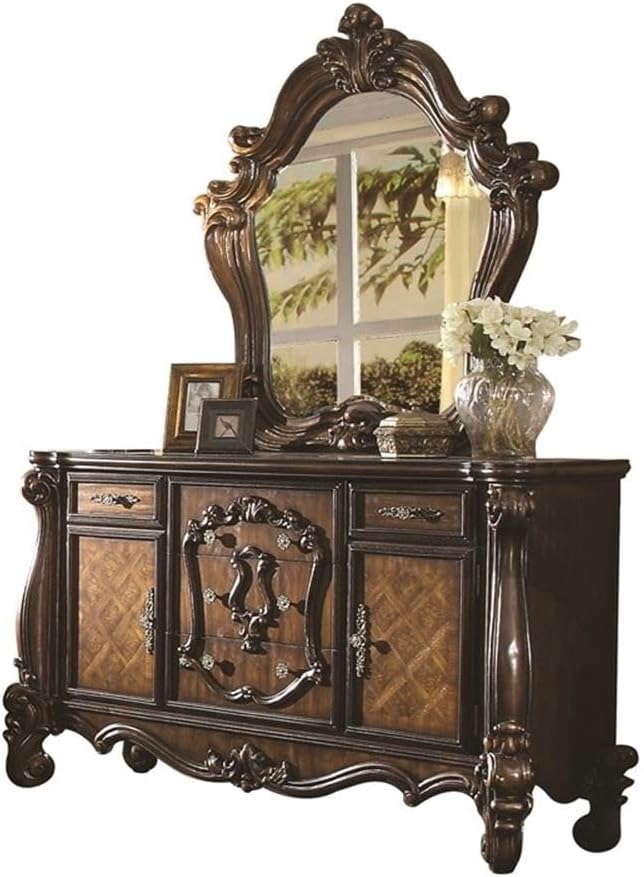 Acme Versailles Arched Top Wood Frame Dresser Mirror in Cherry Oak