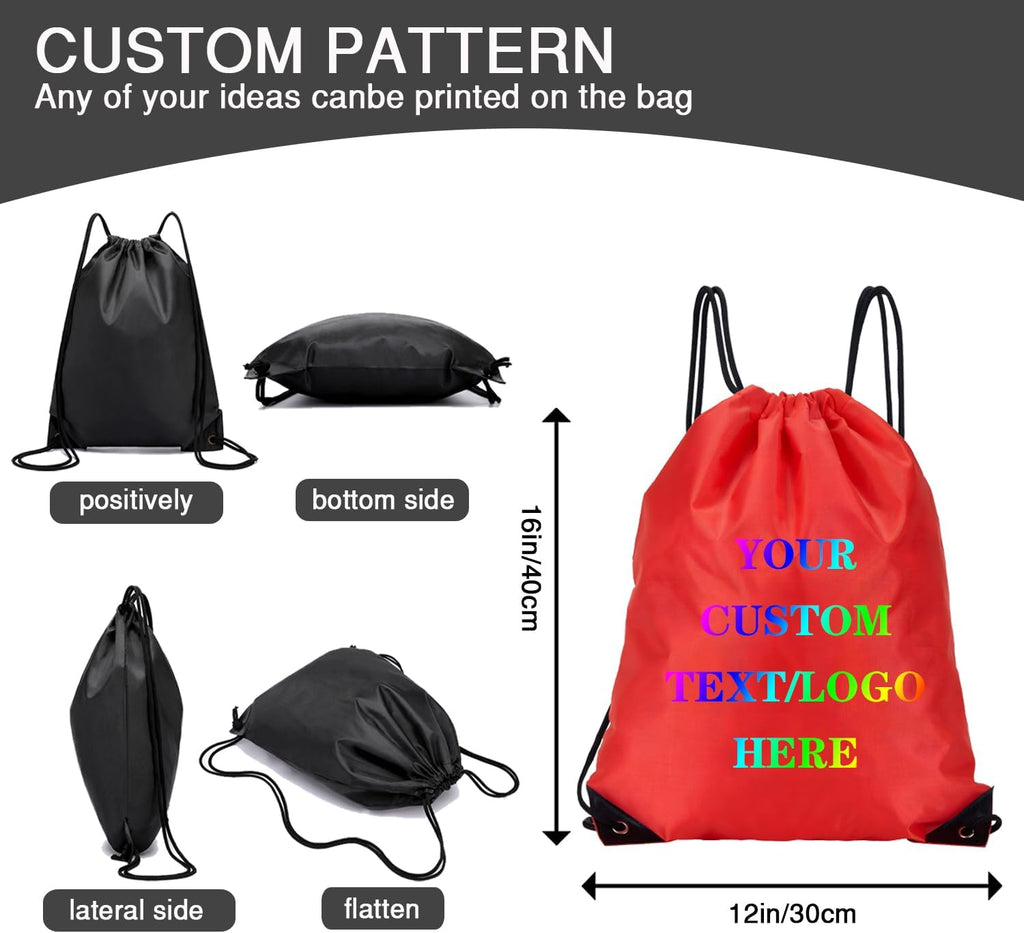 Custom Bags With Your Logo Set of 100 Custom Backpack Draw String Bags Pack Bulk for Travelling Swimming Gym Everyday Use (Red)