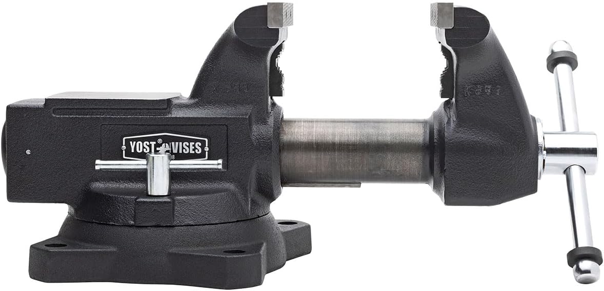 Yost HD550-C Heavy Duty 5-1/2 Inch Mechanics Work Bench Vise | Heavy Duty Woodworking & Metal Work Table with Secure Grip Swivel Base | 60,000 PSI Casting Iron Material with Extra-large Anvil Surface