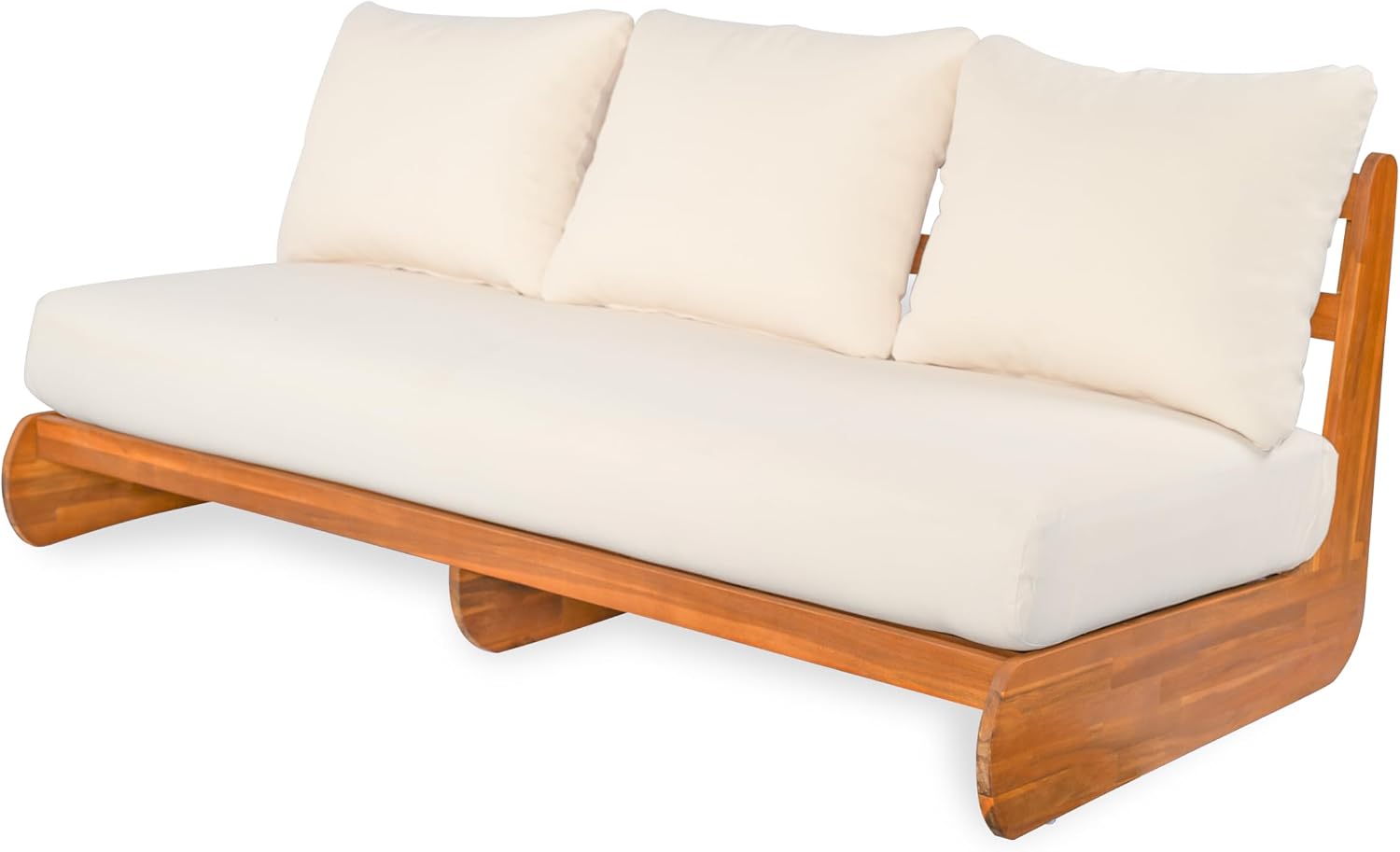 Christopher Knight Home Poppy Acacia Wood Outdoor 3 Seater Sofa with Cushion, Wooden Patio Sofa Couch with Cushion, Comfy Armless Cloud Sofa Couch, Patio Furniture Sofa Set, Teak+Beige